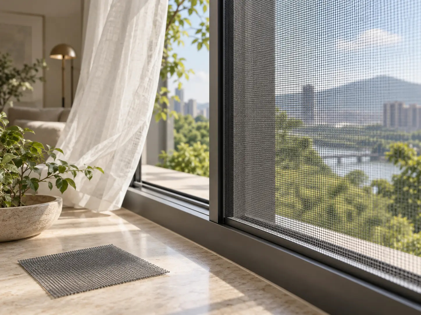 Aero Pure 防塵紗窗兼顧通風與微粒阻隔的住宅窗景意象
